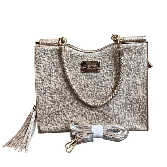 bebe Handbags - Bebe NWOT Soft Gold Faux Pebbled Leather Shoulder Bag with strap
